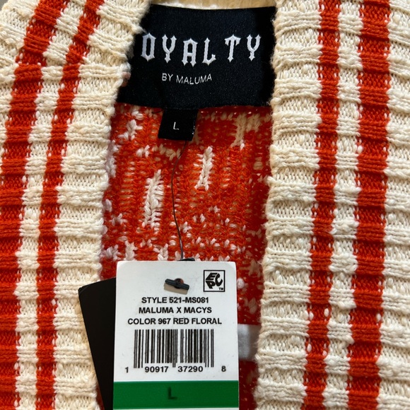Royalty Red & White Long Cardigan. Size L. NWT - Picture 2 of 4